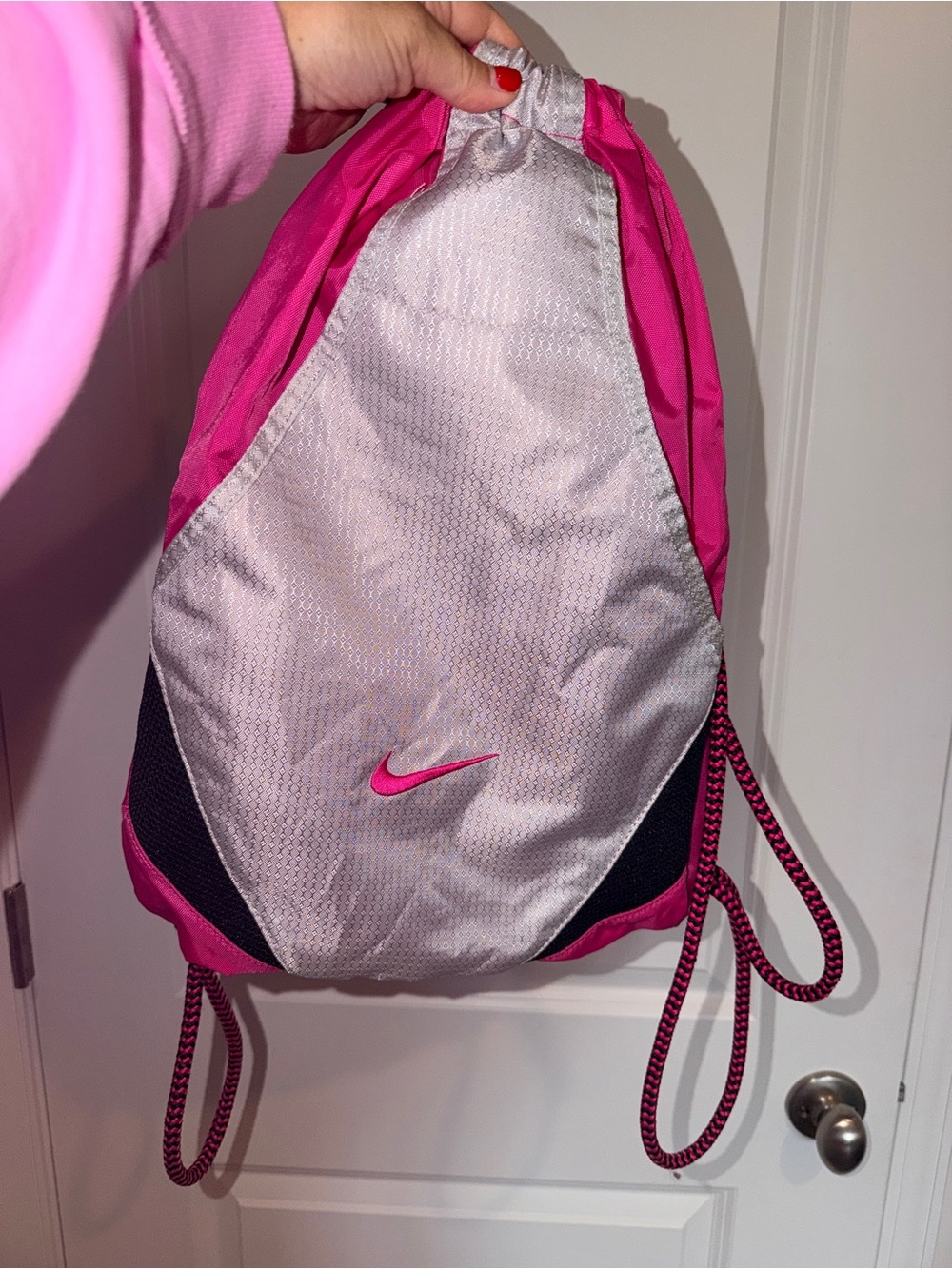 Nike Pink & Silver Drawstring Backpack Bag